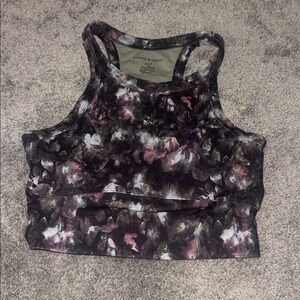 momentum by balance Floral Print Racerback Crop Tank - Black/Purple
